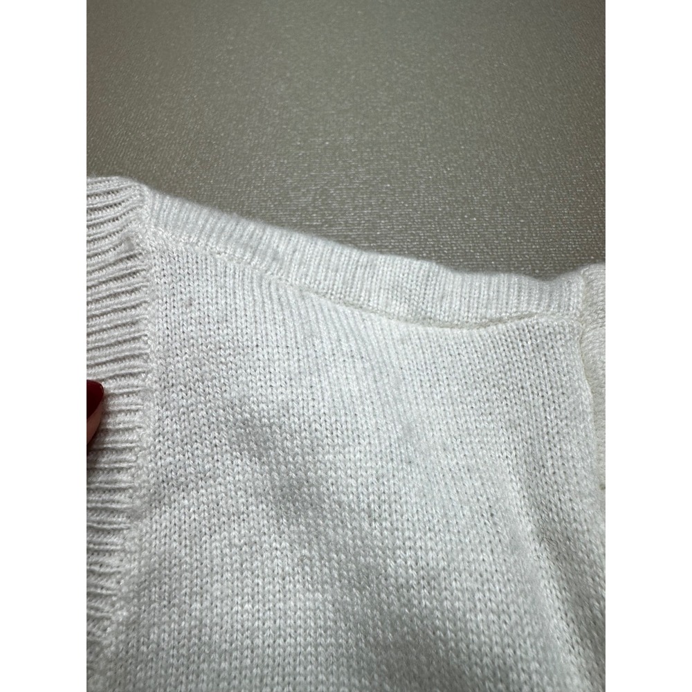 NWT FRAME Frankie Cream Wool Cashmere Blend Puff Sleeve V-Neck Sweater MSRP:$448 - Picture 7 of 11